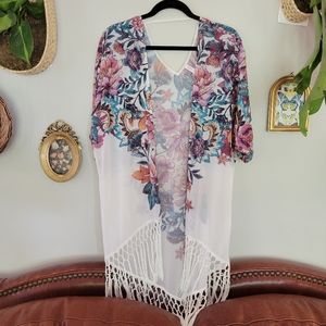 Beautiful fringe swim cover up floral chiffon beach vacation lounge cover